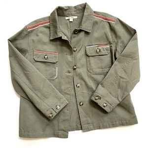 Francesca’s Miami olive green embroidered shacket military jacket